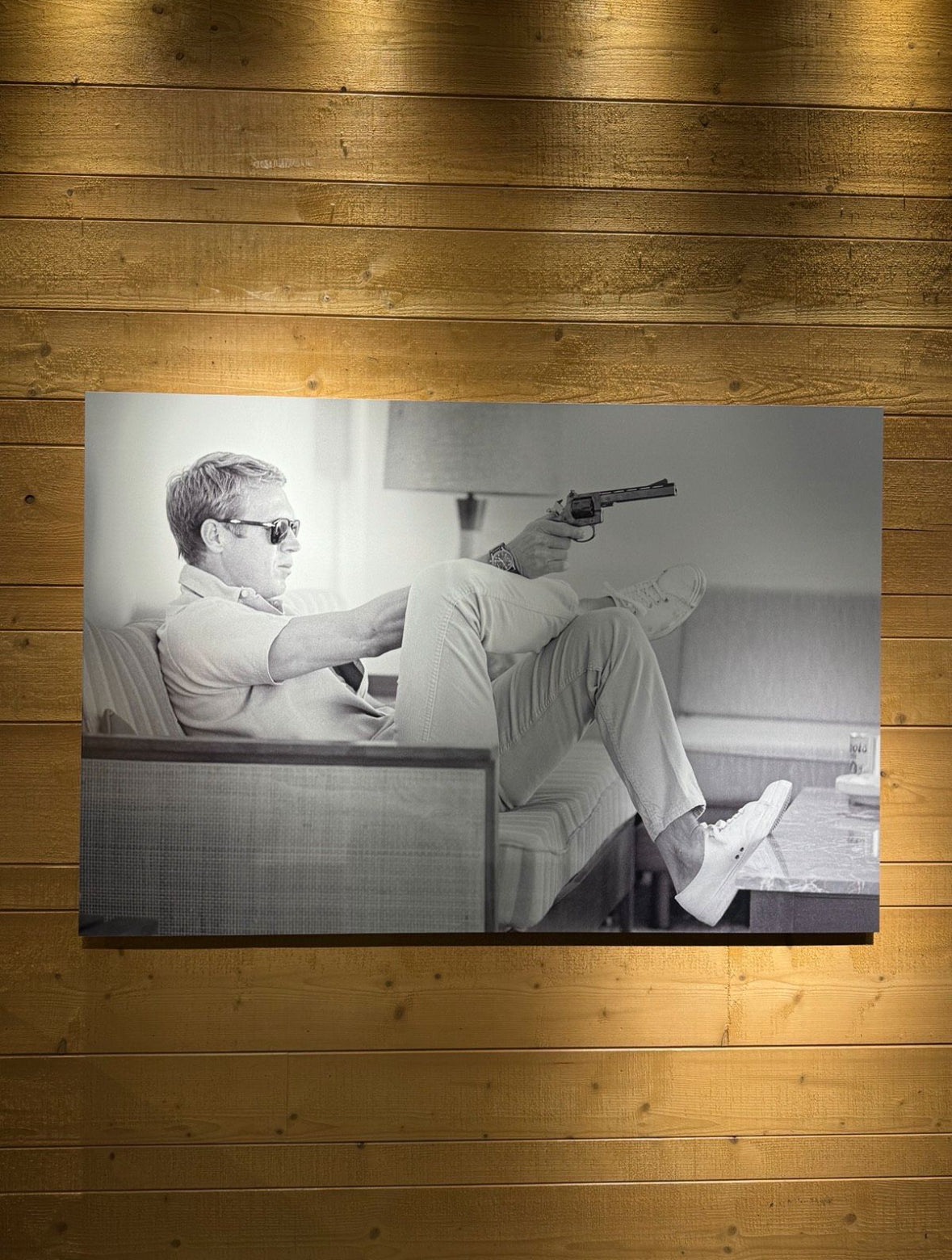 Glasprint Steve McQueen | schwarz weiß | 120 x 80cm | Glasbild