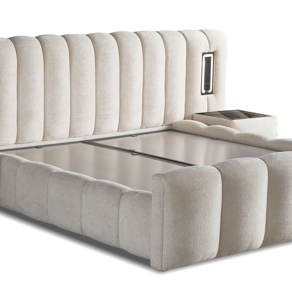 Boxspringbett / Stauraumbett "IosBedd " Skybedd Beige mit Matratze und integriertem Stauraum